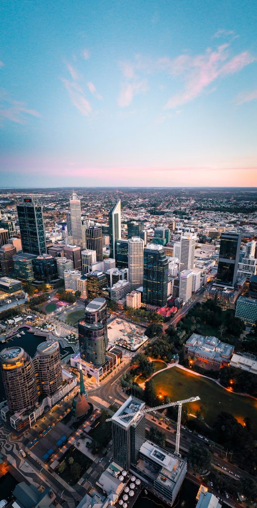 Aerial view Perth CBD city skyline